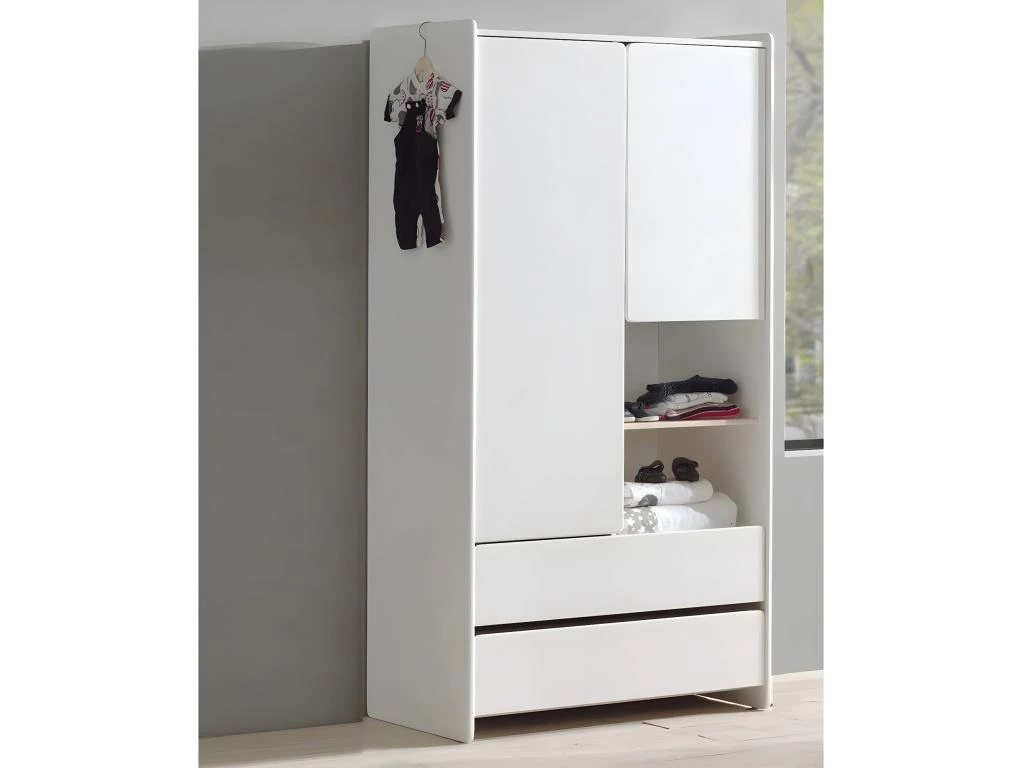 BODHI WHITE - Armoire 2 Portes 2 Tiroirs Blanche Et Bois 2 BODHI WHITE - Armoire 2 Portes 2 Tiroirs Blanche Et Bois – Image 2
