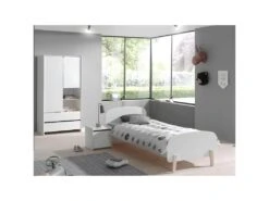 BODHI WHITE - Armoire 2 Portes 2 Tiroirs Blanche Et Bois 7 BODHI WHITE - Armoire 2 Portes 2 Tiroirs Blanche Et Bois -Fren Soldes Boutique armoire et dressing 10550817