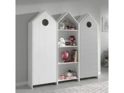 HAVRE - Pack Bibliothèque + 2 Armoires Blanche Et Gris