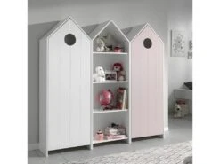 HAVRE - Pack Bibliothèque + 2 Armoires Blanche Et Rose