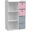 Meuble De Rangement Pour Fille 3 Niches + 4 Tiroirs Rose Et Gris