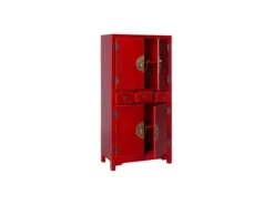 Armoire 4 Portes, 3 Tiroirs Rouge Meuble Chinois - PEKIN