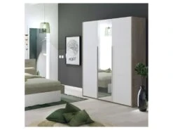 Armoire 3 Portes Battantes Chêne Délavé/Blanc Mat - FLORINE -Fren Soldes Boutique armoire et dressing 11144237