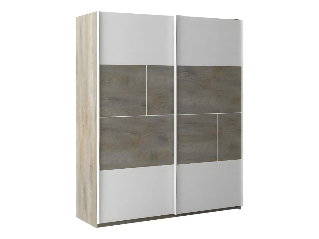 Armoire 2 Portes Coulissantes Chêne Délavé/Blanc Mat - FLORINE 2 Armoire 2 Portes Coulissantes Chêne Délavé/Blanc Mat - FLORINE – Image 2