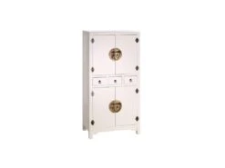 Armoire 4 Portes, 3 Tiroirs Blanc Meuble Chinois - PEKIN