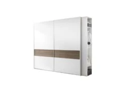 Armoire 2 Portes Coulissantes Blanc/Noyer Foncé - ANIECE N°4