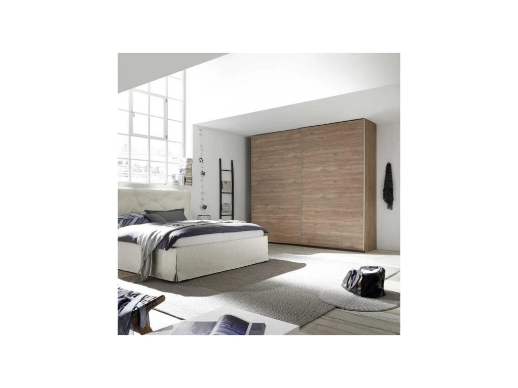 Armoire 2 Portes Coulissantes Noyer Clair - ANIECE 2 Armoire 2 Portes Coulissantes Noyer Clair - ANIECE – Image 2