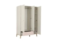 Armoire 3 Portes 1 Tiroir Bois Blanchi - SOLVEIG -Fren Soldes Boutique armoire et dressing 11144615
