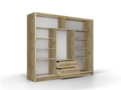 Armoire 3 Portes Coulissantes - Avec Miroir - L250 Cm - Coloris : Naturel - AUTLAN -Fren Soldes Boutique armoire et dressing 11510163