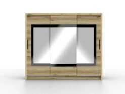 Armoire 3 Portes Coulissantes - Avec Miroir - L250 Cm - Coloris : Naturel - AUTLAN -Fren Soldes Boutique armoire et dressing 11510167