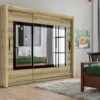 Armoire 3 Portes Coulissantes - Avec Miroir - L250 Cm - Coloris : Naturel - AUTLAN
