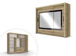 Armoire 3 Portes Coulissantes - Avec Miroir - L250 Cm - Coloris : Naturel - AUTLAN -Fren Soldes Boutique armoire et dressing 12308269