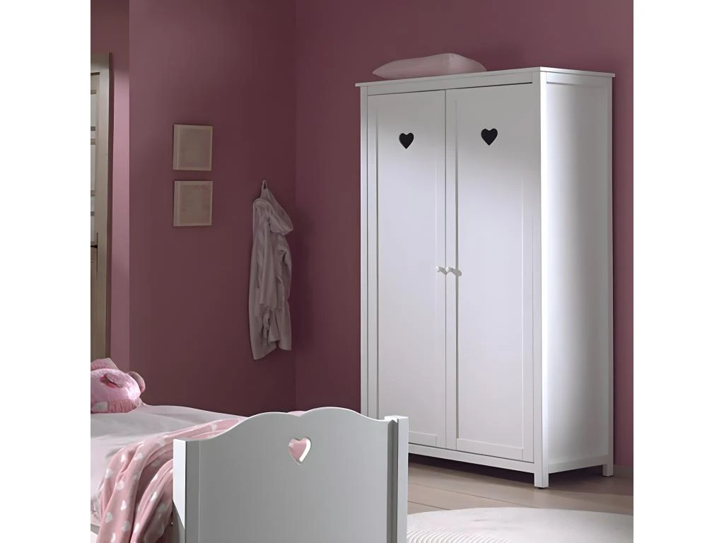 MILADY - Armoire 2 Portes Blanche Motifs Coeurs Ajourés 2 MILADY - Armoire 2 Portes Blanche Motifs Coeurs Ajourés – Image 2