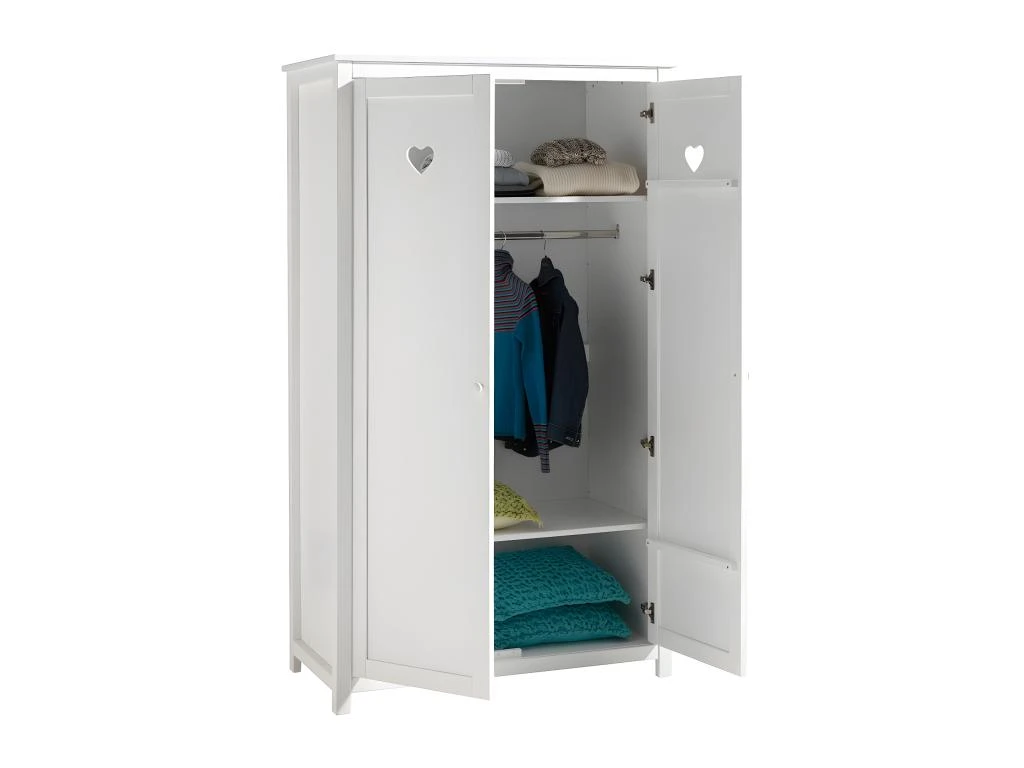 MILADY - Armoire 2 Portes Blanche Motifs Coeurs Ajourés 3 MILADY - Armoire 2 Portes Blanche Motifs Coeurs Ajourés – Image 3