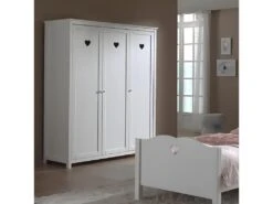 MILADY - Armoire 3 Portes Blanche Motifs Coeurs Ajourés