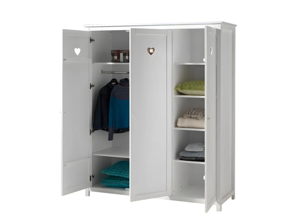 MILADY - Armoire 3 Portes Blanche Motifs Coeurs Ajourés 2 MILADY - Armoire 3 Portes Blanche Motifs Coeurs Ajourés – Image 2