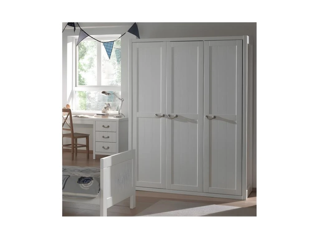 LAZIO - Armoire 3 Portes Effet Lambris Poignées Corde 2 LAZIO - Armoire 3 Portes Effet Lambris Poignées Corde – Image 2