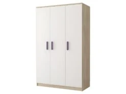 WOLLIE - Armoire 3 Portes Chambre D'enfants - 193x120x50 Cm - 7 étagères + Tringle