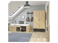 Armoire 2 Portes 1 Tiroir Chêne/Noir - ESTHER -Fren Soldes Boutique armoire et dressing 12496339