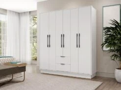 Armoire 6 Portes Et 2 Tiroirs - L162 - Blanc - FEOVA