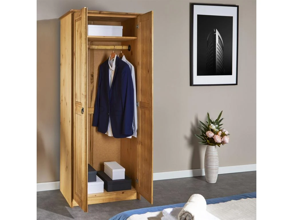 Armoire BARRIO En Pin Massif Style Mexicain, Penderie Pour Vêtements Avec 2 Portes, Finition Teintée/cirée 2 Armoire BARRIO En Pin Massif Style Mexicain, Penderie Pour Vêtements Avec 2 Portes, Finition Teintée/cirée – Image 2