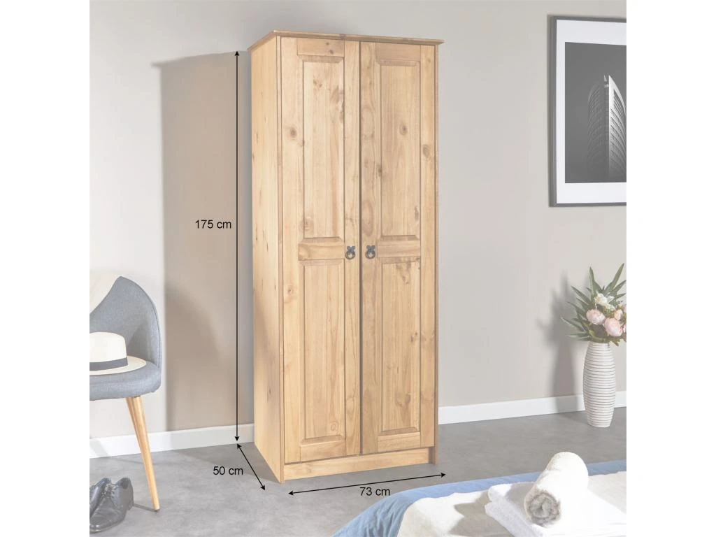 Armoire BARRIO En Pin Massif Style Mexicain, Penderie Pour Vêtements Avec 2 Portes, Finition Teintée/cirée 5 Armoire BARRIO En Pin Massif Style Mexicain, Penderie Pour Vêtements Avec 2 Portes, Finition Teintée/cirée – Image 5