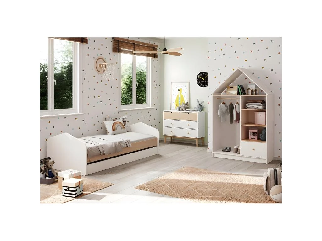 KAINA - Dressing Cabane Enfant MDF Et Pin Coloris Blanc Et Naturel 2 KAINA - Dressing Cabane Enfant MDF Et Pin Coloris Blanc Et Naturel – Image 2