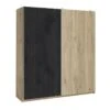 KONETIS - Armoire Penderie 2 Portes Coulissantes Effet Chêne Et Bois Noir