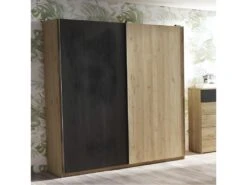 KONETIS - Armoire Penderie 2 Portes Coulissantes Effet Chêne Et Bois Noir -Fren Soldes Boutique armoire et dressing 13855533
