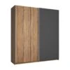 CAMINA - Armoire Penderie 2 Portes Coulissantes Effet Noyer Et Gris Anthracite
