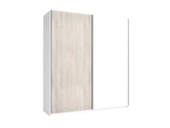 ILONA - Armoire Penderie 2 Portes Coulissantes Effet Chêne Clair Et Blanc Mat