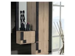 Meuble D'entrée + Armoire + Miroir Chêne Blond/Marron - PAOULA