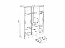 Armoire 6 Portes Et 3 Tiroirs - Avec Miroir - L180 Cm - Coloris : Naturel Et Beige - ELORIO -Fren Soldes Boutique armoire et dressing 15142757