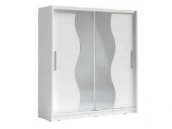 Armoire Collection BAHIA, 2 Portes Coulissantes Avec Miroirs, Penderie Intégrée Coloris Blanc. 205cm