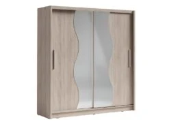 Armoire Coloris Chêne Collection BAHIA, 2 Portes Coulissantes Avec Miroirs, Penderie Intégrée 205cm