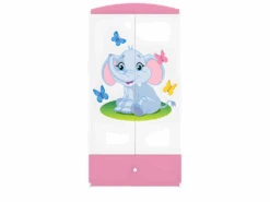 Armoire Enfant ĂlĂ©phant 2 Portes 1 Tiroir De Rangement - Rose