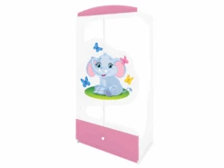 Armoire Enfant Éléphant 2 Portes 1 Tiroir De Rangement - Rose -Fren Soldes Boutique armoire et dressing 17566767