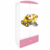 Armoire Enfant Pelleteuse 2 Portes 1 Tiroir De Rangement - Rose