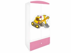 Armoire Enfant Pelleteuse 2 Portes 1 Tiroir De Rangement - Rose