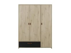 Armoire 3 Portes 1 Tiroir Chêne/Noir - ESTHER -Fren Soldes Boutique armoire et dressing 17632493