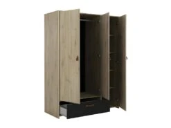 Armoire 3 Portes 1 Tiroir Chêne/Noir - ESTHER -Fren Soldes Boutique armoire et dressing 17632495
