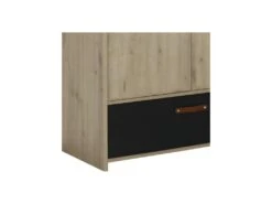 Armoire 3 Portes 1 Tiroir Chêne/Noir - ESTHER -Fren Soldes Boutique armoire et dressing 17632497