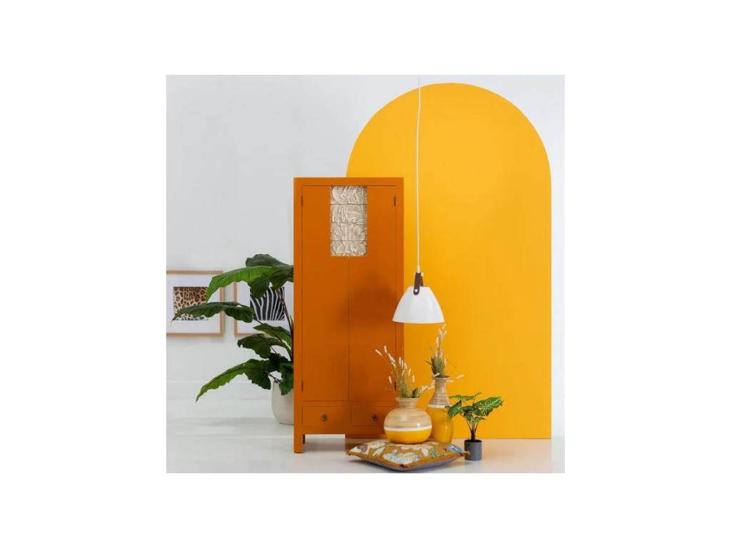 Armoire Lingère 2 Portes 6 Tiroirs Bois/Orange - QINGDAO 2 Armoire Lingère 2 Portes 6 Tiroirs Bois/Orange - QINGDAO – Image 2