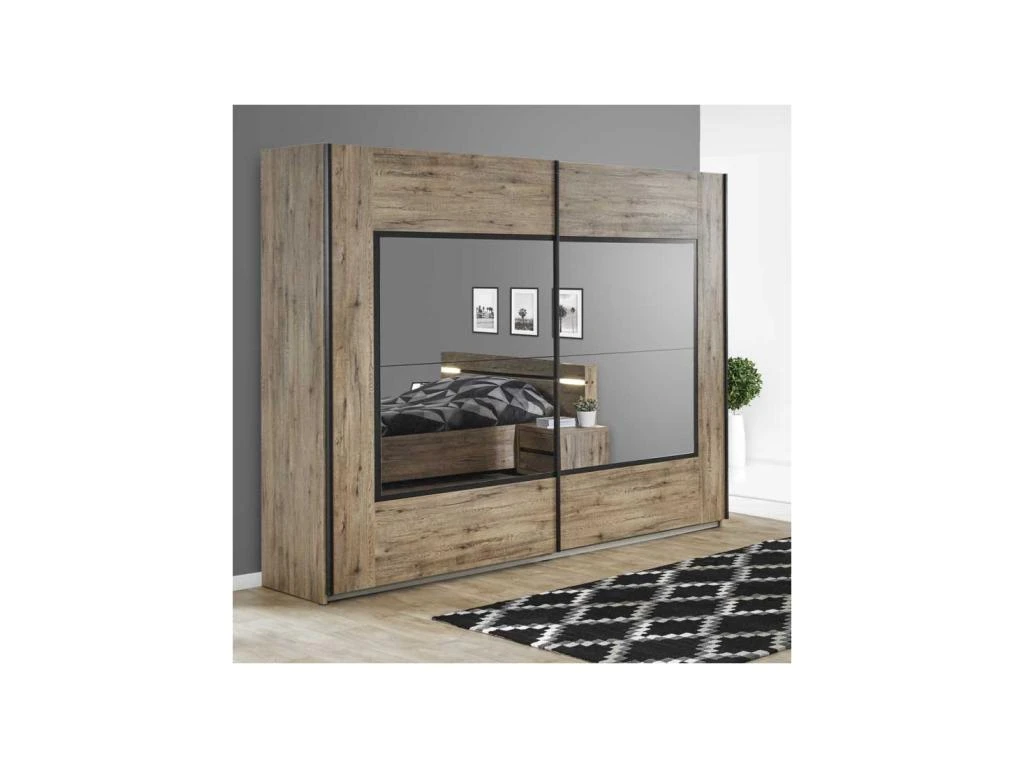 Armoire 2 Portes Coulissantes 245 Teinte Chêne Moyen - NIKITO 2 Armoire 2 Portes Coulissantes 245 Teinte Chêne Moyen - NIKITO – Image 2