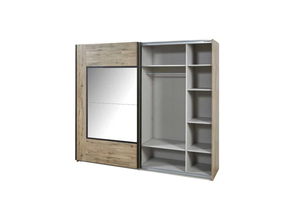 Armoire 2 Portes Coulissantes 245 Teinte Chêne Moyen - NIKITO 3 Armoire 2 Portes Coulissantes 245 Teinte Chêne Moyen - NIKITO – Image 3