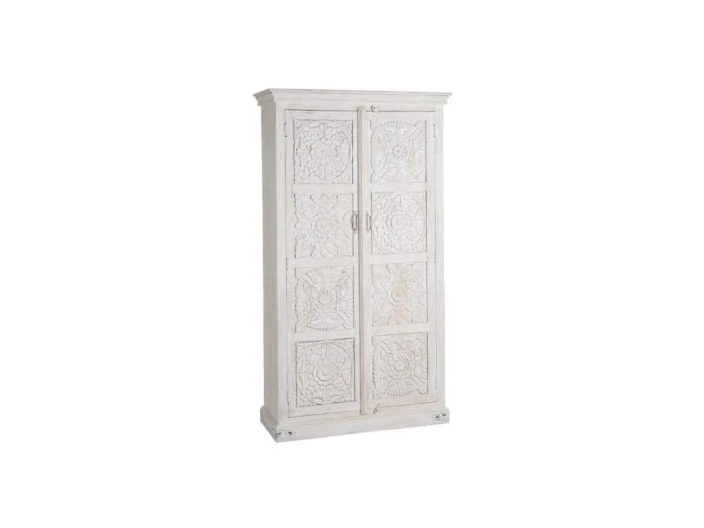 Armoire 2 Portes 3 étagères Bois/Blanc Taille M - LANPA 1 Armoire 2 Portes 3 étagères Bois/Blanc Taille M - LANPA