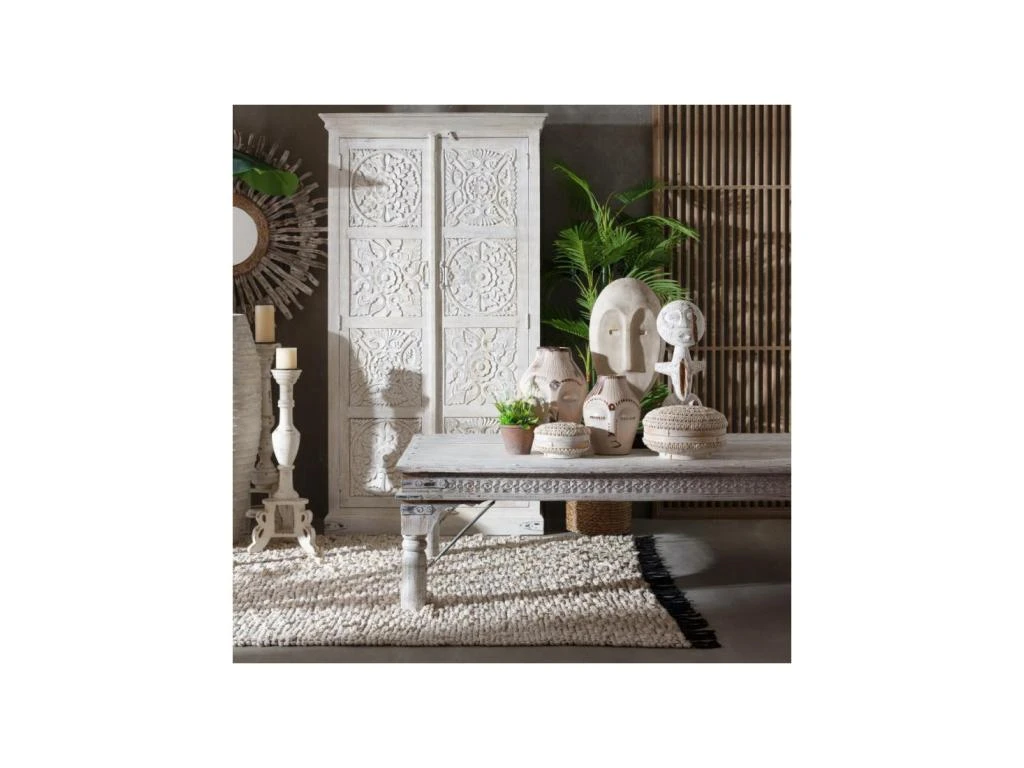 Armoire 2 Portes 3 étagères Bois/Blanc Taille M - LANPA 2 Armoire 2 Portes 3 étagères Bois/Blanc Taille M - LANPA – Image 2