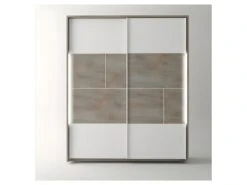 Armoire 2 Portes Coulissantes Ă LEDs ChĂȘne DĂ©lavĂ©/Blanc Mat - FLORINE