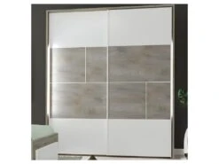 Armoire 2 Portes Coulissantes à LEDs Chêne Délavé/Blanc Mat - FLORINE -Fren Soldes Boutique armoire et dressing 17632725