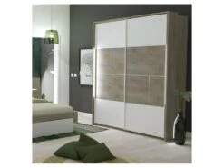Armoire 2 Portes Coulissantes à LEDs Chêne Délavé/Blanc Mat - FLORINE -Fren Soldes Boutique armoire et dressing 17632727